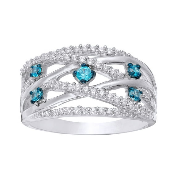 AFFY Blue & White Natural Diamond Layered Orbit Ring in 10k Solid Gold (0.5 Cttw)