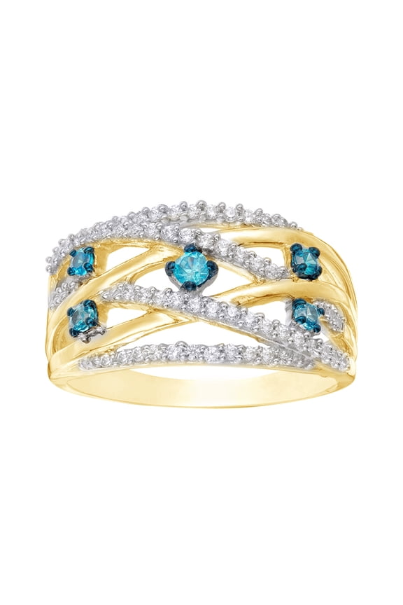 Blue & White Natural Diamond Layered Orbit Ring in 10k Yellow Gold (0.5 Cttw)