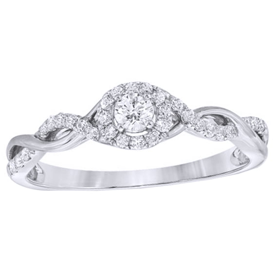 AFFY Blue & White Natural Diamond Three Stone Slant Ring in 10KWhite Gold