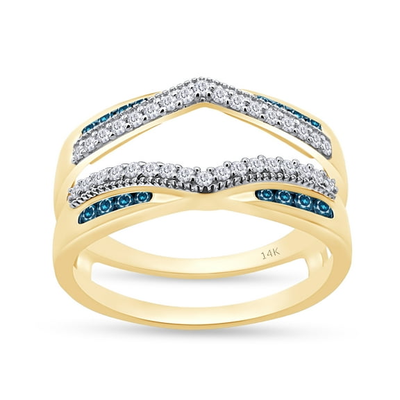 Blue & White Natural Diamond Wrap Guard Enhancer Engagement Ring in 14k Yellow Gold (0.50 Cttw)