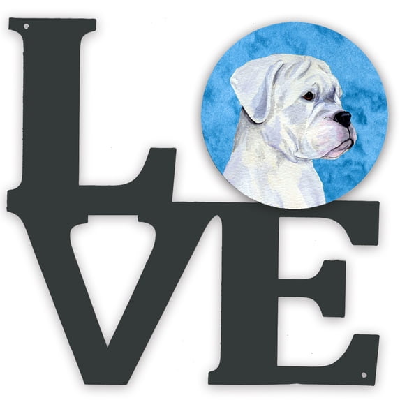 Blue White Natural Eared Boxer Metal Wall Artwork LOVE