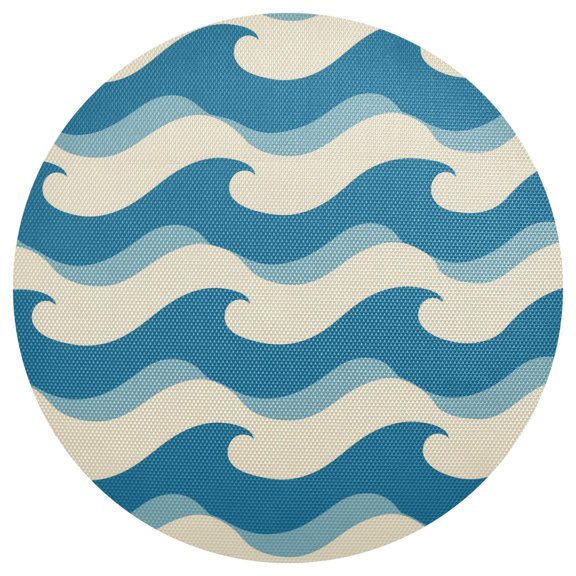 Blue White Ocean Wave Lines PVC Round Grid Placemat Table Mat 1 Pc 15.4" x 15.4"