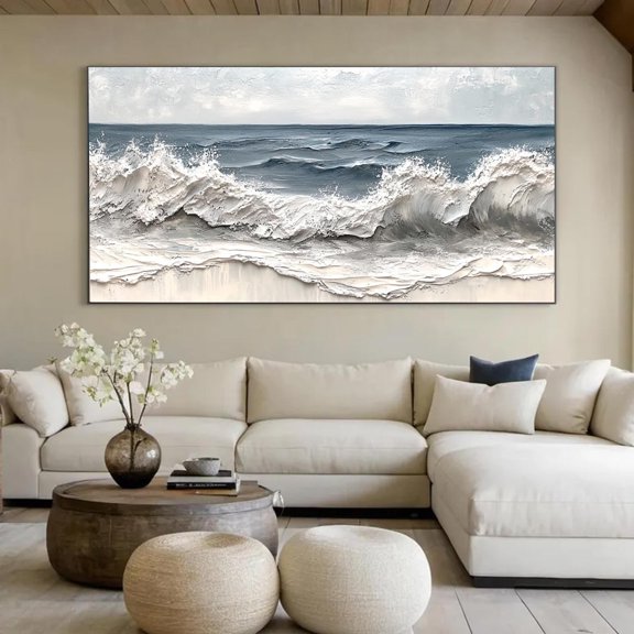 Blue White Ocean Wave Wall Art Print