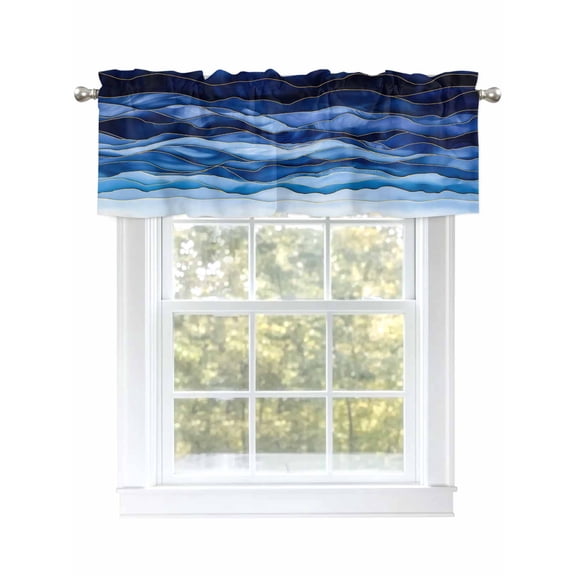 Blue White Ombre Curtain Valances for Windows, Wave Texture Window Valances, Window Treatment Rod Pocket Valance Curtains for Living Room/Kitchen/Bedroom/Bathroom, 54x18inch