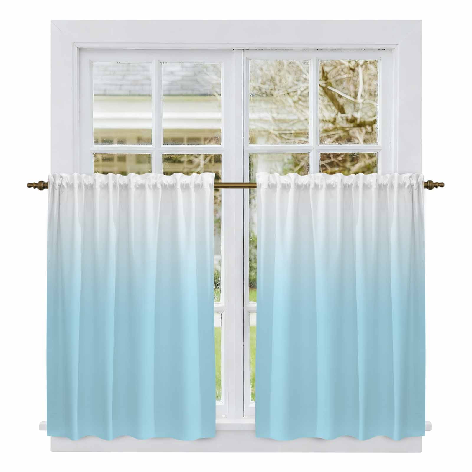 Blue White Ombre Kitchen Curtains, Gradient Color Modern Abstract Art ...