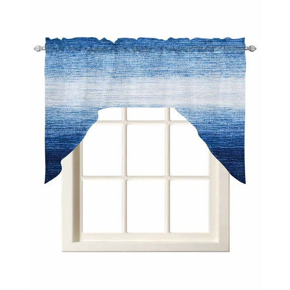 Blue White Ombre Kitchen Swag Valances for Windows, Gradient Abstract Gradient Texture Swag Valances Curtains for Living Room, Rod Pocket Window Treatments for Bathroom, Bedroom, Cafe, 56"x36"