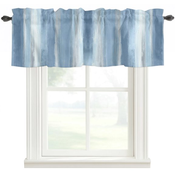 Blue White Ombre Kitchen Valances for Windows, Modern Abstract Watercolor Striped Bathroom Window Valances 42x12 Inch Rod Pocket Window Treatments Valance Curtains for Living Room Bedroom Decor