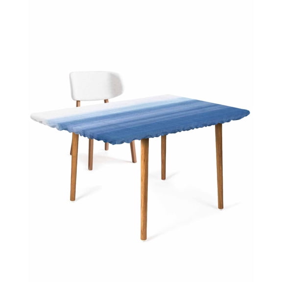 Blue White Ombre Rectangle Tablecloth, Waterproof Elastic Fitted Table Covers for 3 Foot Tables, 24x36inch Decorative Tablecloths for Picnic, Camping, Outdoor, Modern Abstract Striped Lines Art