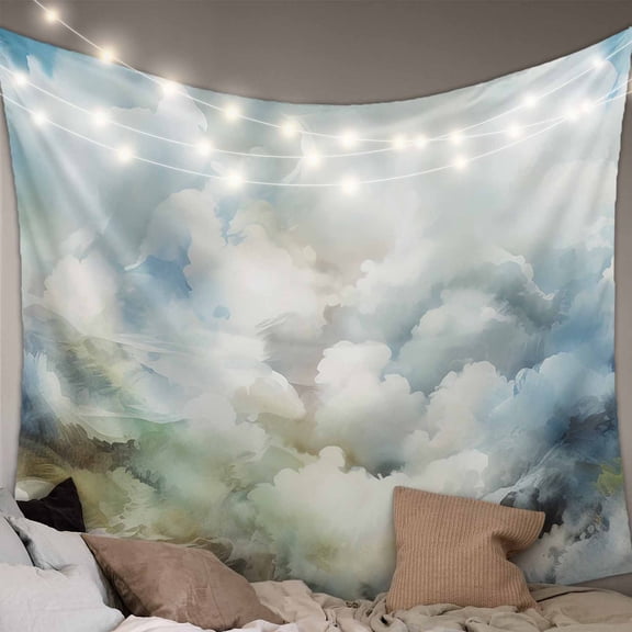 Blue White Ombre Small Tapestry for Bedroom Wall Hanging Tapestry,Watercolor Cloud Geometric Abstract Art Ceiling Backdrop Tapestries Poster Blanket Wall Decor for Teens Room Living Room 23" x 28"