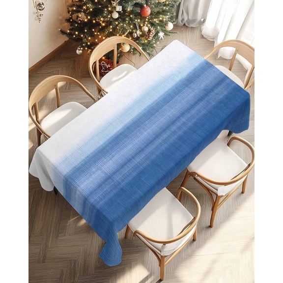 Blue White Ombre Table Cloth Waterproof Tablecloths, Modern Abstract Striped Lines Art Tablecloth Dining Table Cover Cloth for Kitchen Party Outdoor Tabletop Decor, Rectangle Tablecloth 60x120 Inch