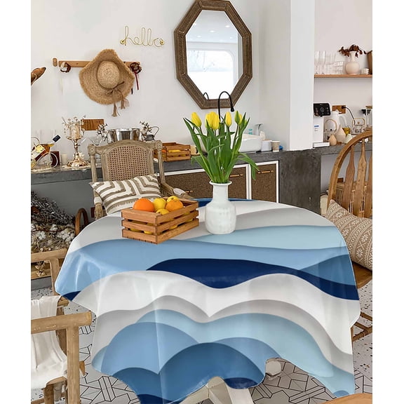 Blue White Ombre Tablecloth Square Table Cloth 54x54, Waterproof Tablecloth Outdoor Table Cloth, Modern Geometric Moire Abstract Art Washable Table Cover for Kitchen Dining Party