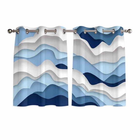 Blue White Ombre Window Curtains Panels with Silver Grommet,Modern Geometric Moire Abstract Art Kitchen Cafe Curtain Draperies Window Treatment Set for Living Room/Bedroom/Bathroom/Cafe,84x45