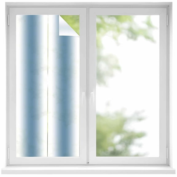 Blue White Ombre Window Privacy Film Gradient Color Decorative Glass Window Film UV Blocking Static Cling Non-Adhesive Sticker Covering for Home Door 19.6 x 39.3 inches