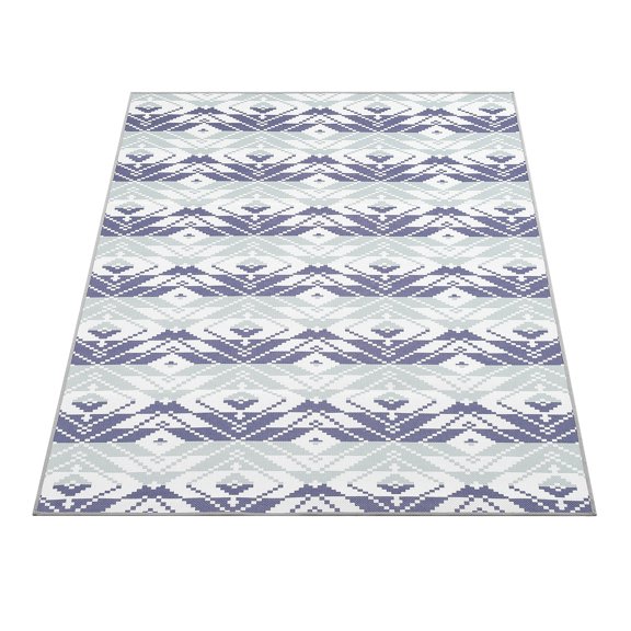 Blue and White Outdoor Rug 5x8 Waterproof Plastic Straw Rug Boho Diamond Patio Rug Stain & UV Resistant, Easy to Clean, Stylish Portable Indoor Outdoor Area Rug for Backyard Beach Camping