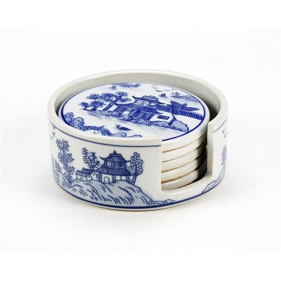 Blue & White Pagoda Design Coaster, Set of 5