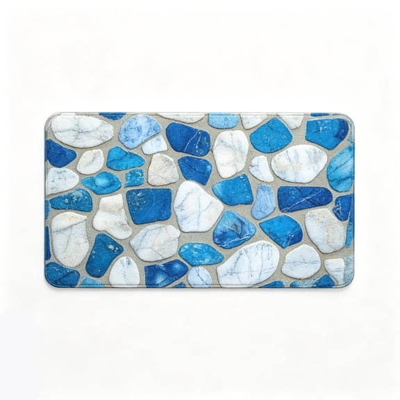 Blue White Pebble Floor Mat Stone Pattern Bathroom Rug