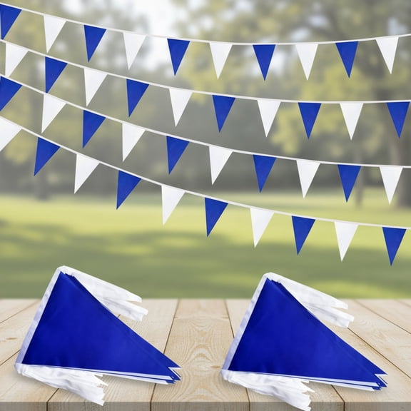 Blue and White Pennant Banner Flags String Hanging Triangle DIY Flags, Bunting Streamers Decorations for Grand Opening, Birthday, Wedding, Party Celebration