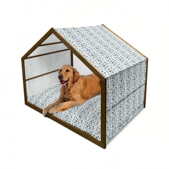 Blue and White Pet House, Journalism Mass Media Communication Theme Press TV News, Outdoor & Indoor Portable Dog Kennel with Pillow and Cover, 5 Sizes, Pale Blue Dark Blue, by Ambesonne