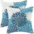 thumbnail image 1 of Blue White Pillow Covers 18x18 Set of 2, Spring Summer Dahlia Floral Decorative Outdoor Throw Pillows Linen White Geometric Flower Modern Style Cushion Pillow Covers for Sofa Couch Outdoor Decor, 1 of 6