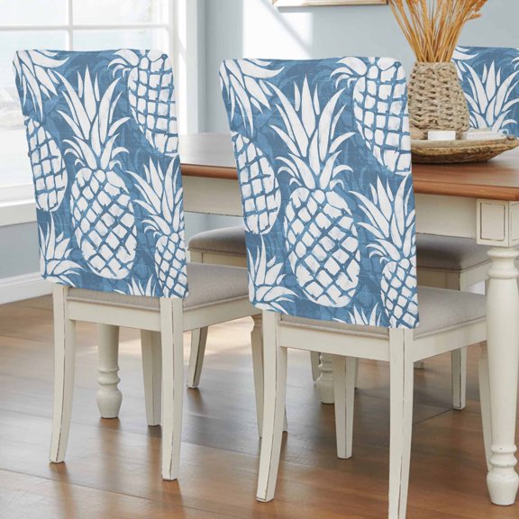 Blue White Pineapple Chair Covers Set of 8 Minimalist Fruit Pattern Chair Back Covers Stretch Removable Washable Slipcovers Protector for Dining Room Kitchen Party Decor
