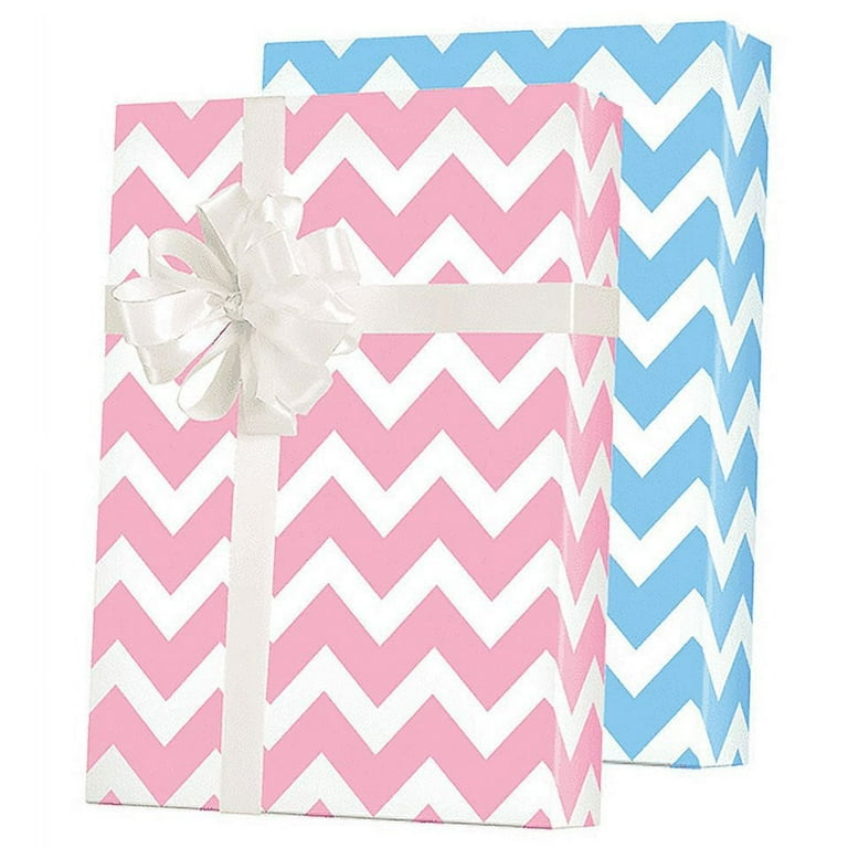 Blue White Pink White Double Sided Chevron Gift Wrap Wrapping Paper 15ft Roll