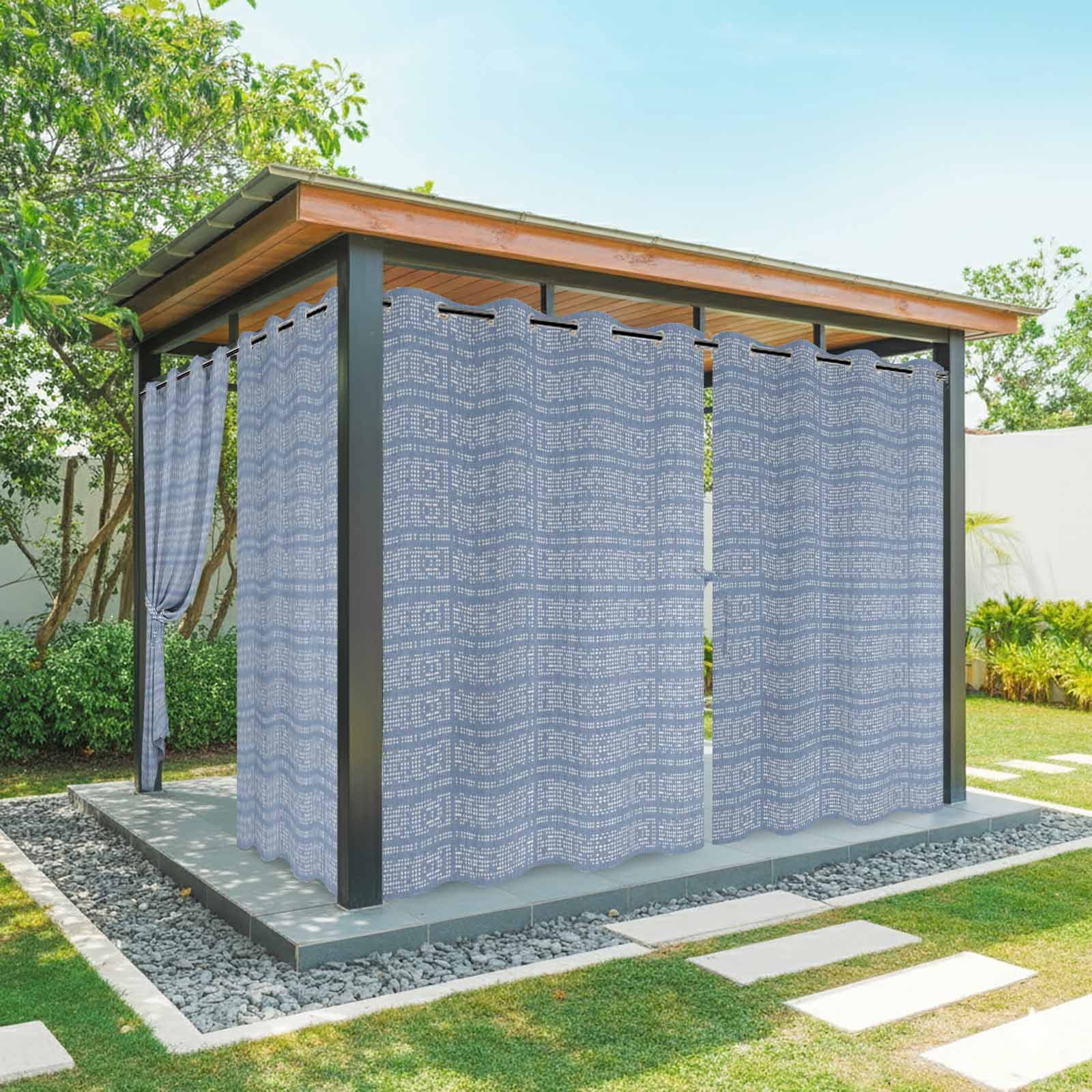 Blue White Pixels Outdoor Curtains for Patio, Modern Contemporary Abstract Boho Sunshade Privacy Drapes Grommet Waterproof Outside Curtains for Porch/Cabana/Balcony 54"x 95", 1 Panel