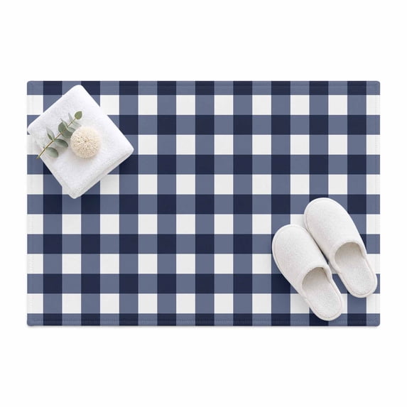 Blue White Plaid Area Rug 2'x3', Country Gradient Blue Line Mat Non ...