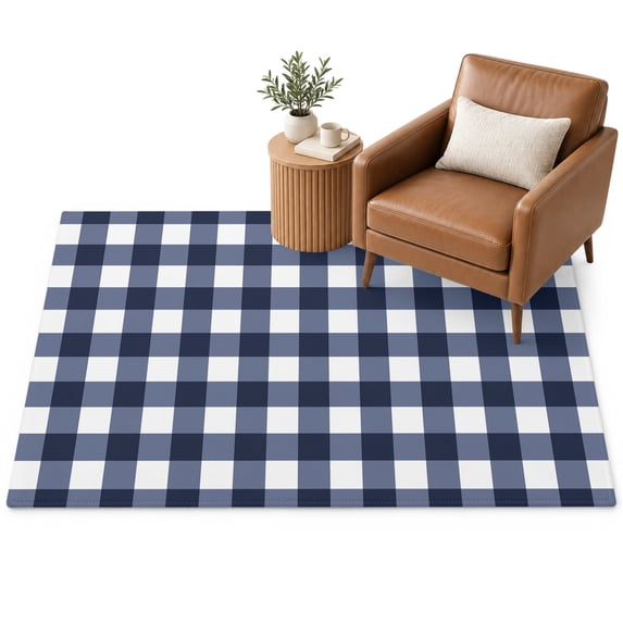 Blue White Plaid Area Rug 3'x5', Country Gradient Blue Line Soft Mat ...