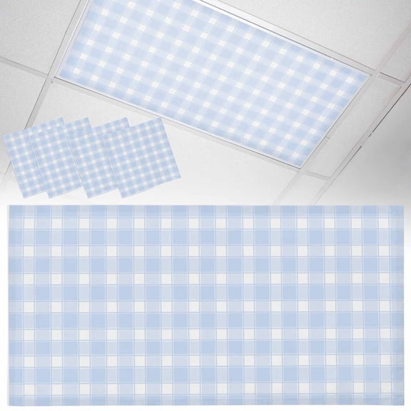 Blue White Plaid Fluorescent Light Covers Farmhouse Rustic Country Checkerboard Pattern Magnetic Light Filters Ceiling Lighting Panel Shade for Classroom Office Home 2 x 4 ft, 4 Pack