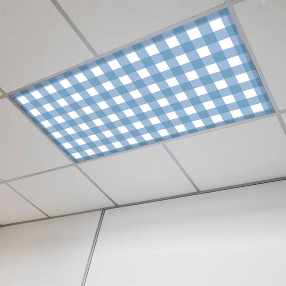 Blue White Plaid Fluorescent Light Covers, Gradient Geometric Buffalo Checkered Magnetic Light Covers for Ceiling Lights, Fluorescent Ceiling Shade Filters for Classroom Bedroom Office 4x2Ft x 1PCS
