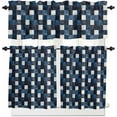 thumbnail image 1 of Blue White Plaid Kitchen Curtains, Modern Geometric Checkered 3-Piece Kitchen Curtain Valance and Tiers Set 36 Inch Length, Rod Pocket Half Window Curtains for Cafe Living Room Bathroom, 1 of 5