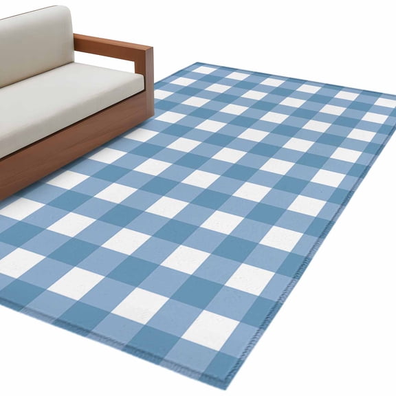 Blue White Plaid Large Area Rugs for Bedroom Living Room, Soft Non Slip Carpet Bedside Rug, Gradient Geometric Buffalo Checkered Rectangle Floor Cover Kitchen Accent Rug 2.7'x5' for Office