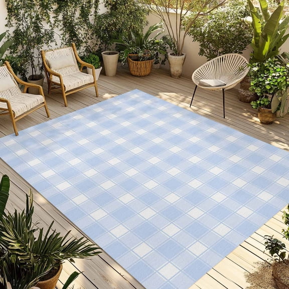 Blue White Plaid Outdoor Rug 3x5 ft Farmhouse Rustic Country Checkerboard Pattern Non Slip Patio Rug Washable Absorbent Large Outdoor Carpet Outside Mat for Porch RV Garden Camping
