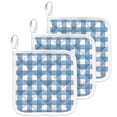 thumbnail image 1 of Blue White Plaid Pot Holders for Kitchen Heatproof Potholder, 3 Pack Gradient Geometric Buffalo Checkered Hot Pads Multipurpose Oven Pads Cloth Potholders Trivet for Cooking Baking, 1 of 8