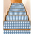 thumbnail image 1 of Blue White Plaid Stair Treads for Wooden Steps Indoor Runner Rug Carpet, Gradient Geometric Buffalo Checkered 4 Pieces Peel and Stick Staircase Step Treads Covers Washable Throw Door Mats, 30"x8", 1 of 6