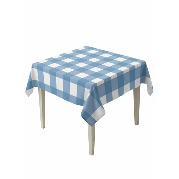 Blue White Plaid Table Cloth, Gradient Geometric Buffalo Checkered Waterproof Tablecloth for Square Tables, Reusable Washable Fabric Table Cover for Restaurant Kitchen Dining Tables 54"x54"