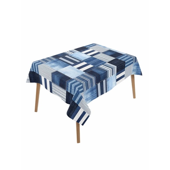 Blue White Plaid Table Cloth, Waterproof Tablecloth for Rectangle Tables, Modern Geometric Striped Checkered Reusable Washable Fabric Table Cover for Restaurant Kitchen Dining Tables 60"x84"