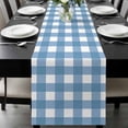 thumbnail image 1 of Blue White Plaid Table Runner 48 Inches Long, Gradient Geometric Buffalo Checkered Kitchen Coffee Dining Table Decoration for Home Party Birthday Wedding Home Decor 13x48 Inches, 1 of 8