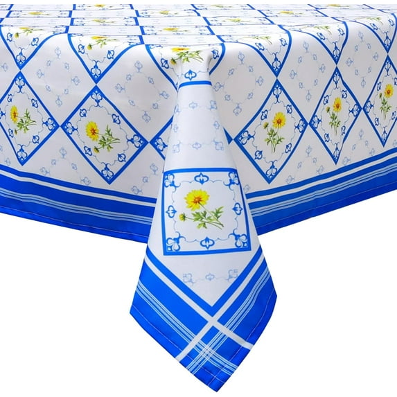 Blue White Plaid Tablecloth 60×84 inch Spring Summer, Waterproof Rectangular Table Cloth Washable, Stain Resistant Cloth Table Cover for Party Picnic Dinner Decor (Blue Plaid)