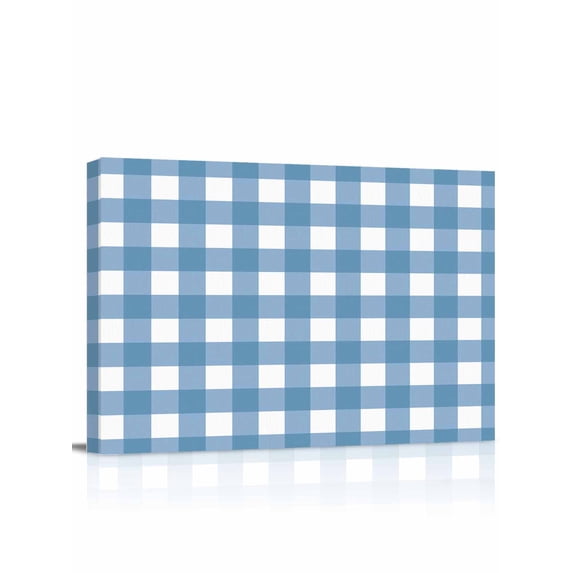 Blue White Plaid Wall Art for Living Room,Canvas Picture Wall Decor for Bathroom Bedroom,Gradient Geometric Buffalo Checkered Painting Artwork for Office Kitchen Hallway Dining Room Decor 20"x24"