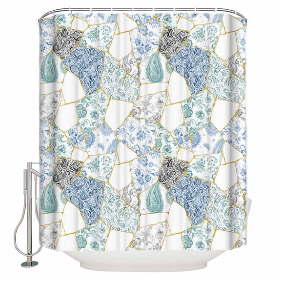 Blue White Porcelain Bathroom Shower Curtains with 12 Hooks Polyester Waterproof Shower Curtain for Stalls and Bathtubs Traditional Oriental Chinese Art Decorative Bathroom Curtain 36x78 Inches
