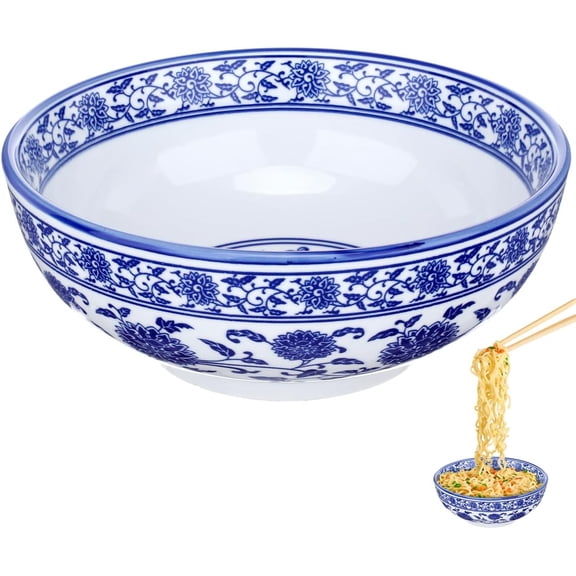 Blue White Porcelain Bowl, 8 Inch Chinese Ceramic Bowl Asian Serving Container for Salad Pasta Rice Porridge Fruits Udon Soba