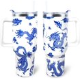 thumbnail image 1 of Blue and White Porcelain Coffee Mugs 40 OZ Tumbler with Handle and Straw Lid Leak Proof - Blue and White Travel Tumbler Insulated for Hot Cold Ice - Birthday Gifts for Women Stainless Steel Cup, 1 of 5