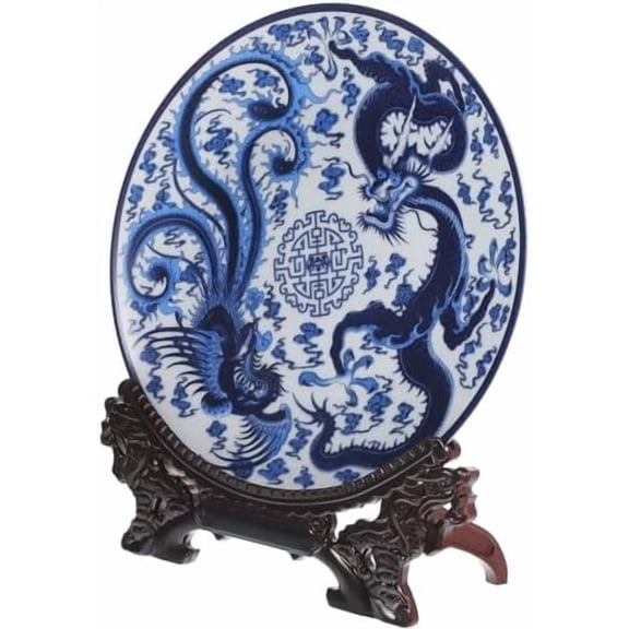 Blue and White Porcelain Decorative Plate 11.8 Inch Chinese Style Ceramic Wall Hanging Home Decor Accent with Traditional Oriental Pattern$$Home Decor, Kitchen, & Other