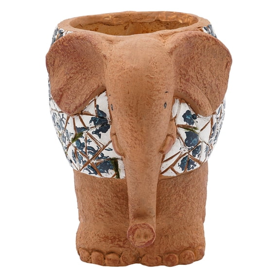 Blue & White Porcelain Elephant Planter - Hand-Painted Magnesium Oxide Flower Pot, Indoor/Outdoor Use (Brown, 50lb Capacity)