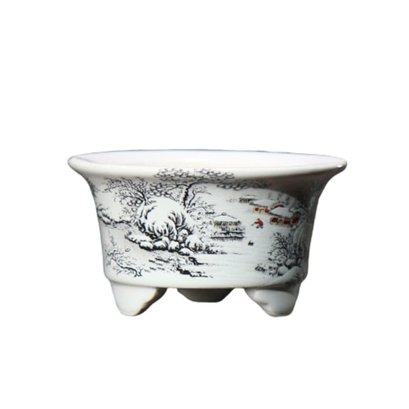 Blue and White Porcelain Flowerpot,Chinese Ceramic Plant Pot for Small Plants,Floral Print Centerpiece Bonsai Container for Indoor Desktop and Balcony Decor
