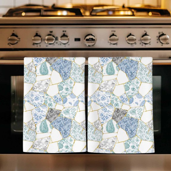 Blue White Porcelain Kitchen Towels Set of 4, Traditional Oriental Chinese Art Absorbent Dish Towels for Kitchen, Microfiber Hand Towel, Quick Drying Tea Towel for Cleaning Decorative Dishcloths