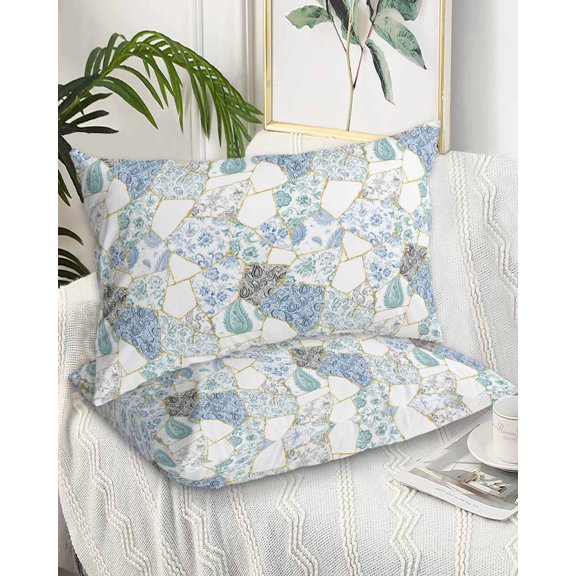 Blue White Porcelain Pillow Cases Standard Size Set of 2 - Microfiber Bed Throw Pillow Covers, Traditional Oriental Chinese Art Decorative Lumbar Pillow Cover with Envelope Closure for Sofa 20"x26"