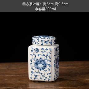 Blue and White Porcelain Tea Storage Jar with Lid, Airtight Ceramic Canister, Vintage Floral Pattern Container for Loose Tea, Coffee, Spices, Home Decor