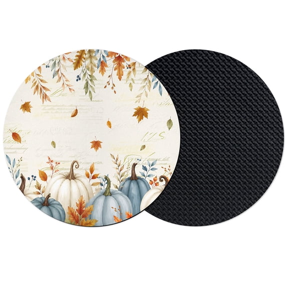 Blue White Pumpkins Fall Coasters Set of 2, Absorbent Coasters for Drinks, Thanksgiving Maple Leaf Retro Coaster for Desk Coffee Table Protection, Home Decor House Warming Gifts 4"